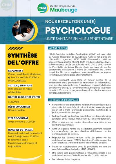 Psychologue - Milieu penitentiaire