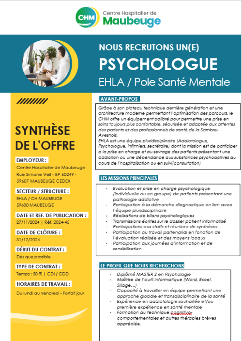 offre emploi psychologue pole sante mentale