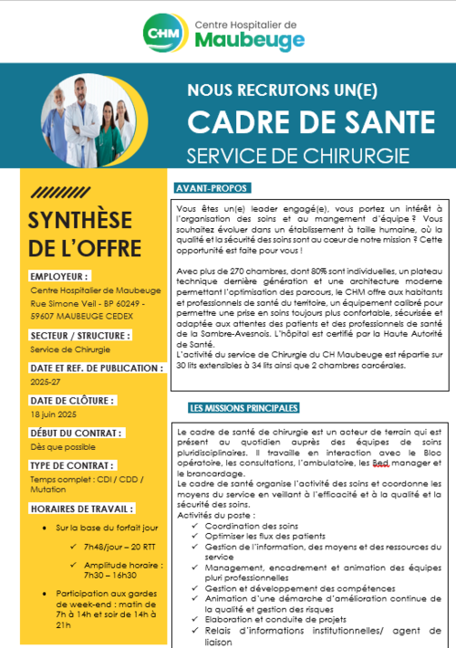 offre emploi cadre de sante chirurgie