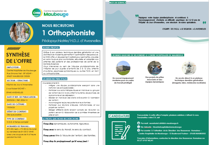 offre d\'emploi orthophoniste hopital de jour d\'a