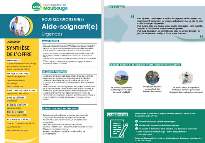 offre d\'emploi aide-soignant(e) URGENCES