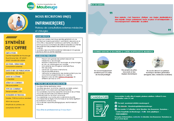 offre d\'emploi infirmier(e) du plateau de consult