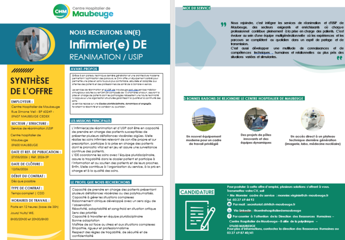 offre d\'emploi infirmiere reanimation - USIP