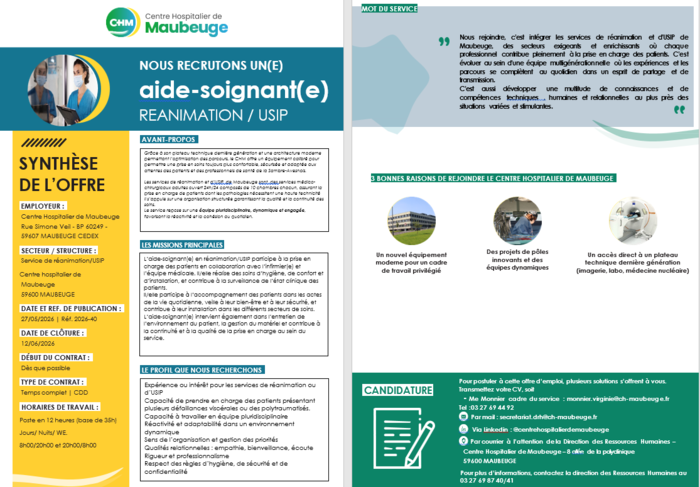 offre d\'emploi aide-soignant reanimation - usip