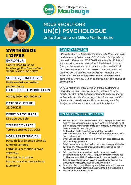 offre d'emploi psycholohue USMP