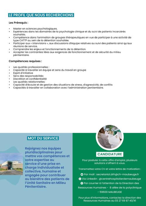 offre d'emploi psycholohue USMP2