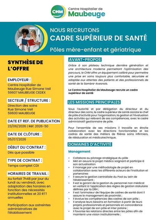 offre emploi cadre superieur de sante poles mere e