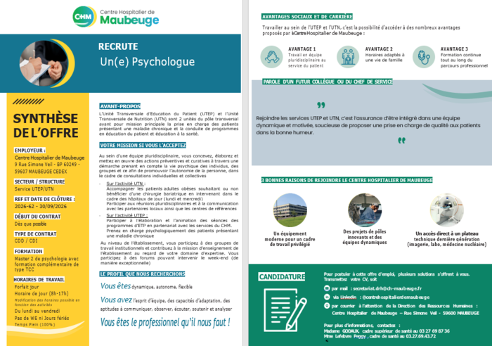 offre emploi psychologe UTN - UTEP